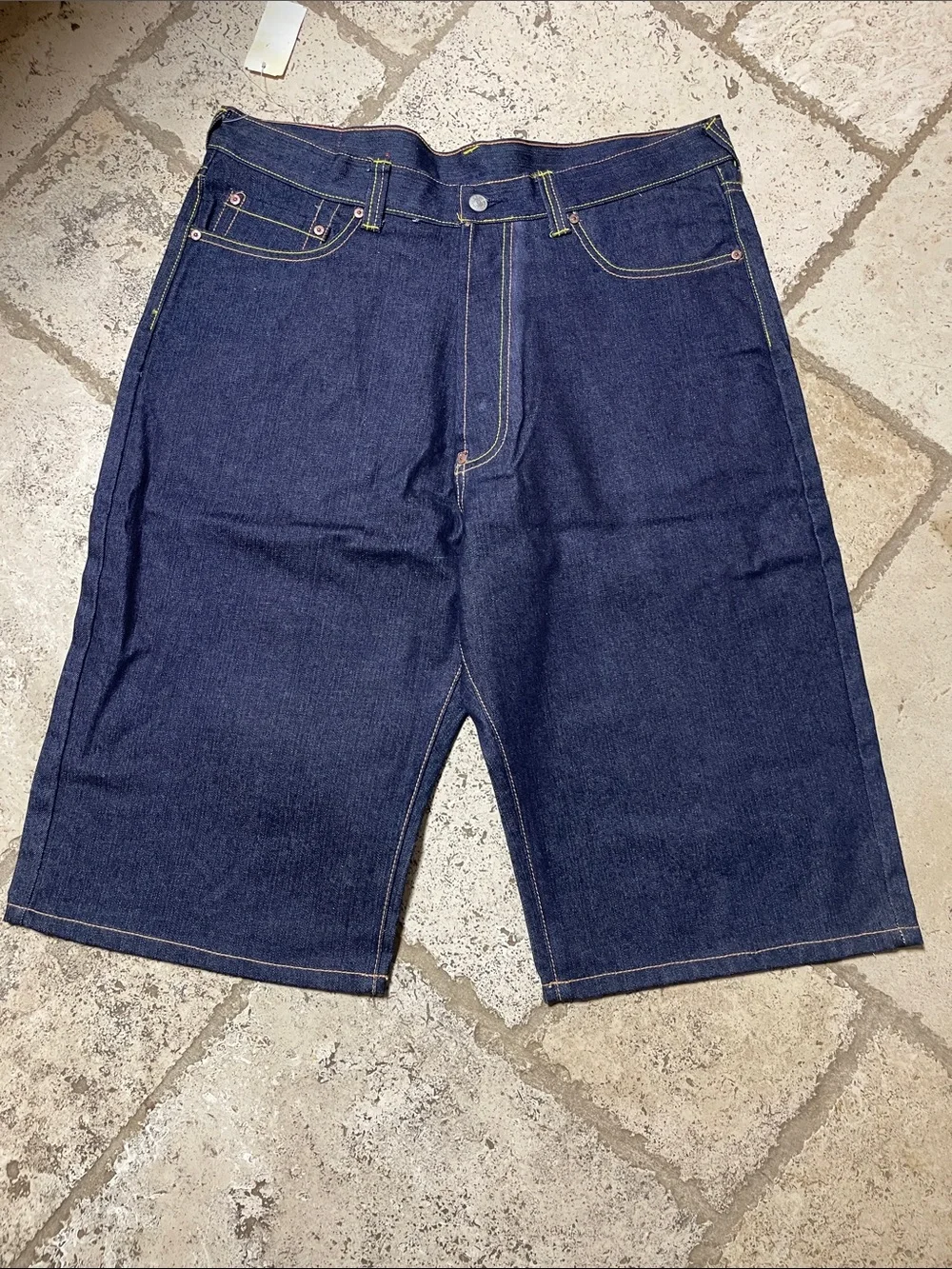 Evisu Heritage Y2K  Blue Denim Shorts With Cherry Graphic Embroidered Size 38